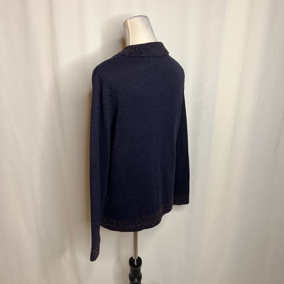 Christopher & Banks Beaded Collared Sweater Black Button Up Knit Women's Large - Picture 9 of 11